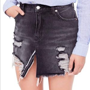 Free People Distressed Black Denim Skirt 27